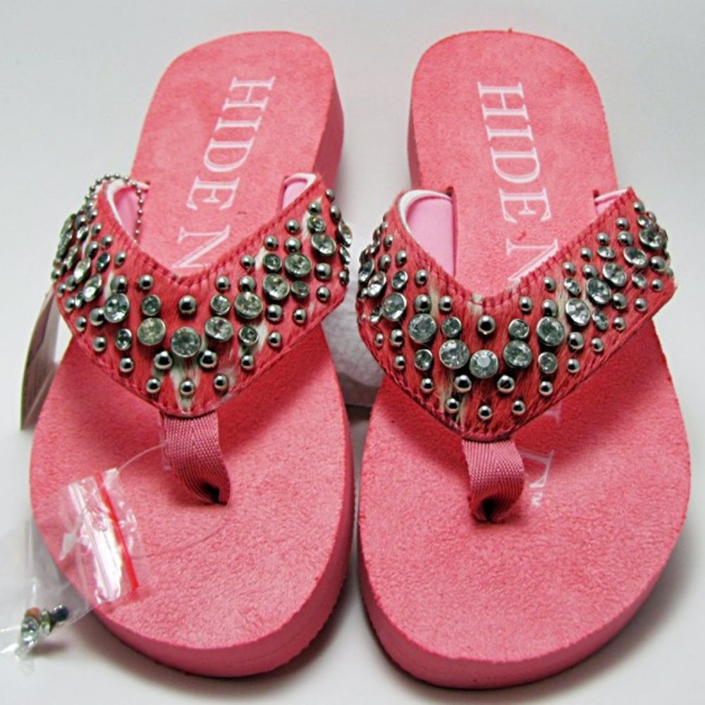 Pink calf-hair and Rhinestone flip-flop